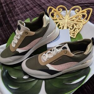 Michael Kors Women's Olive, Gold, and Pink Sneakers